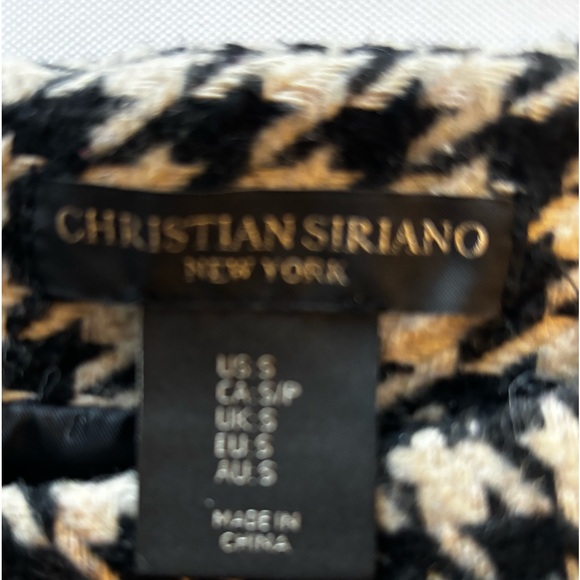 CHRISTIAN SIRIANO BLACK & TAN HOUNDSTOOTH ZIPPERED LINED MINI SKIRT  SZ S - Picture 3 of 12